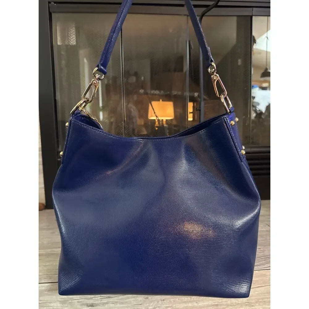 Dooney & Bourke cobalt blue large embossed lizard hobo handbag purse GUC